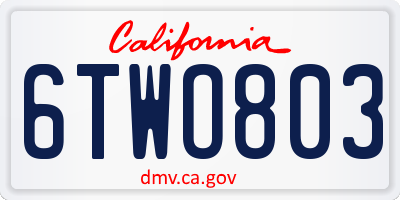 CA license plate 6TWO803