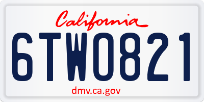 CA license plate 6TWO821