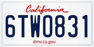 CA license plate 6TWO831