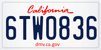 CA license plate 6TWO836