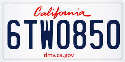 CA license plate 6TWO850