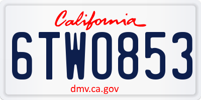 CA license plate 6TWO853