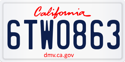 CA license plate 6TWO863