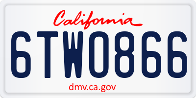 CA license plate 6TWO866