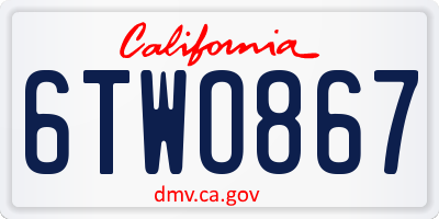 CA license plate 6TWO867