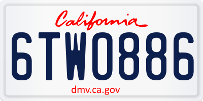 CA license plate 6TWO886