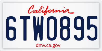 CA license plate 6TWO895