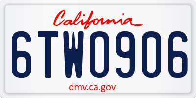 CA license plate 6TWO906
