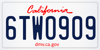 CA license plate 6TWO909