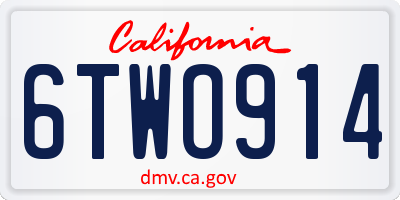 CA license plate 6TWO914