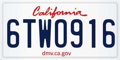 CA license plate 6TWO916