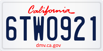CA license plate 6TWO921