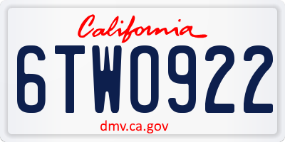 CA license plate 6TWO922