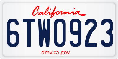 CA license plate 6TWO923
