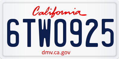 CA license plate 6TWO925
