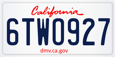 CA license plate 6TWO927