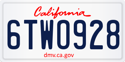 CA license plate 6TWO928