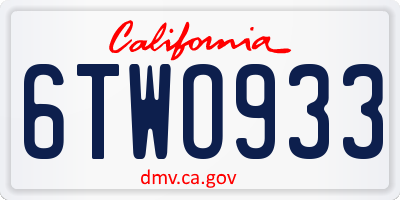 CA license plate 6TWO933