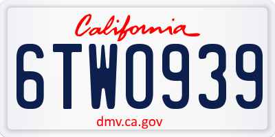 CA license plate 6TWO939