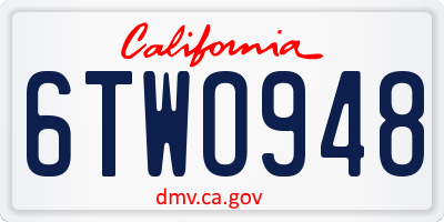 CA license plate 6TWO948