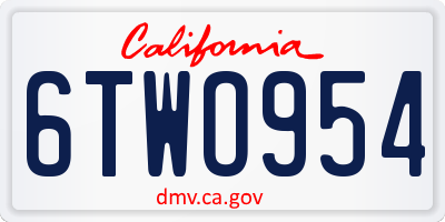 CA license plate 6TWO954