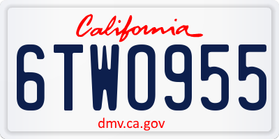 CA license plate 6TWO955