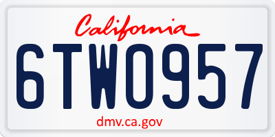 CA license plate 6TWO957