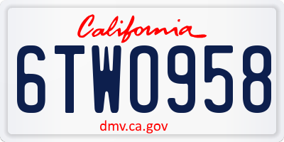 CA license plate 6TWO958