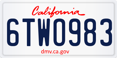CA license plate 6TWO983