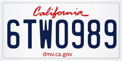 CA license plate 6TWO989