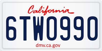 CA license plate 6TWO990