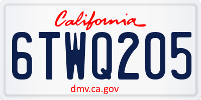 CA license plate 6TWQ205