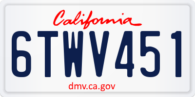 CA license plate 6TWV451