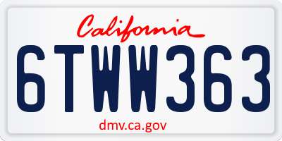 CA license plate 6TWW363