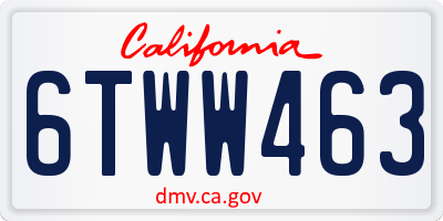 CA license plate 6TWW463