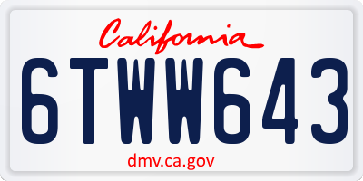 CA license plate 6TWW643