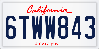 CA license plate 6TWW843