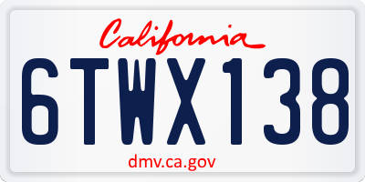 CA license plate 6TWX138