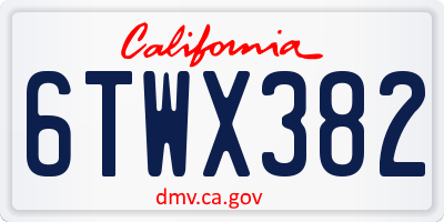 CA license plate 6TWX382