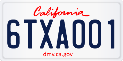CA license plate 6TXA001