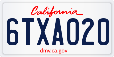 CA license plate 6TXA020