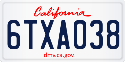 CA license plate 6TXA038