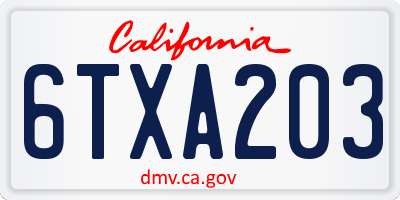 CA license plate 6TXA203