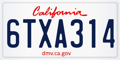 CA license plate 6TXA314