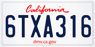 CA license plate 6TXA316