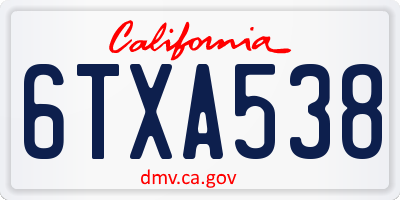 CA license plate 6TXA538