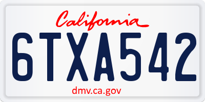 CA license plate 6TXA542