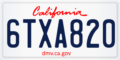 CA license plate 6TXA820