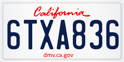 CA license plate 6TXA836
