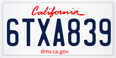 CA license plate 6TXA839